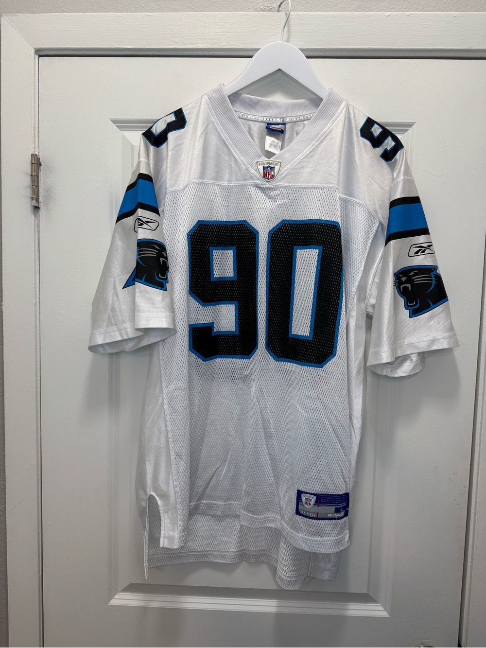 Vintage Reebok NFL Carolina Panthers Julius Peppers #90 Jersey White Blue Black